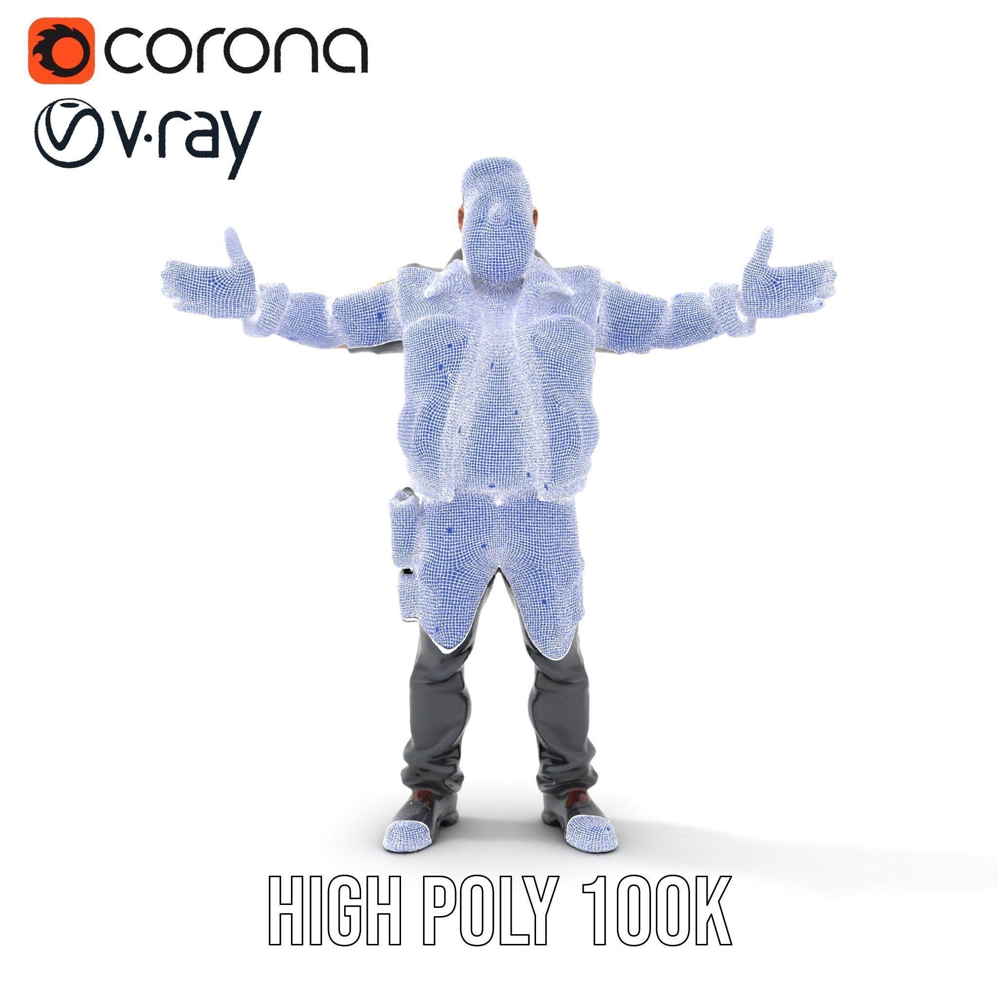 Male Mercenary Character with Leather Jacket Rigged and Animated Low-poly 3D model_29