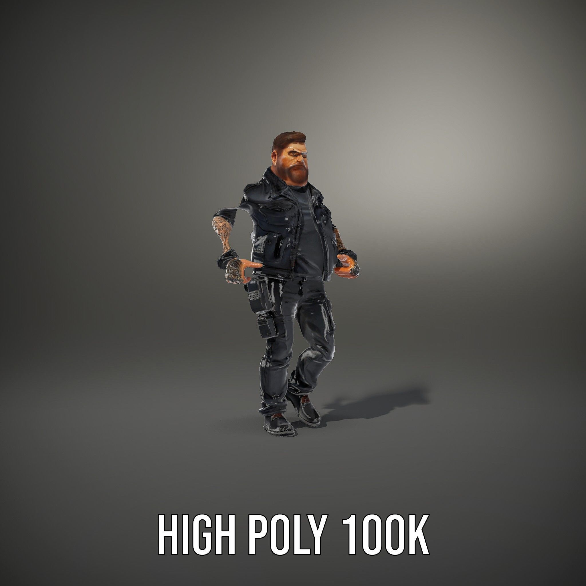 Male Mercenary Character with Leather Jacket Rigged and Animated Low-poly 3D model_35