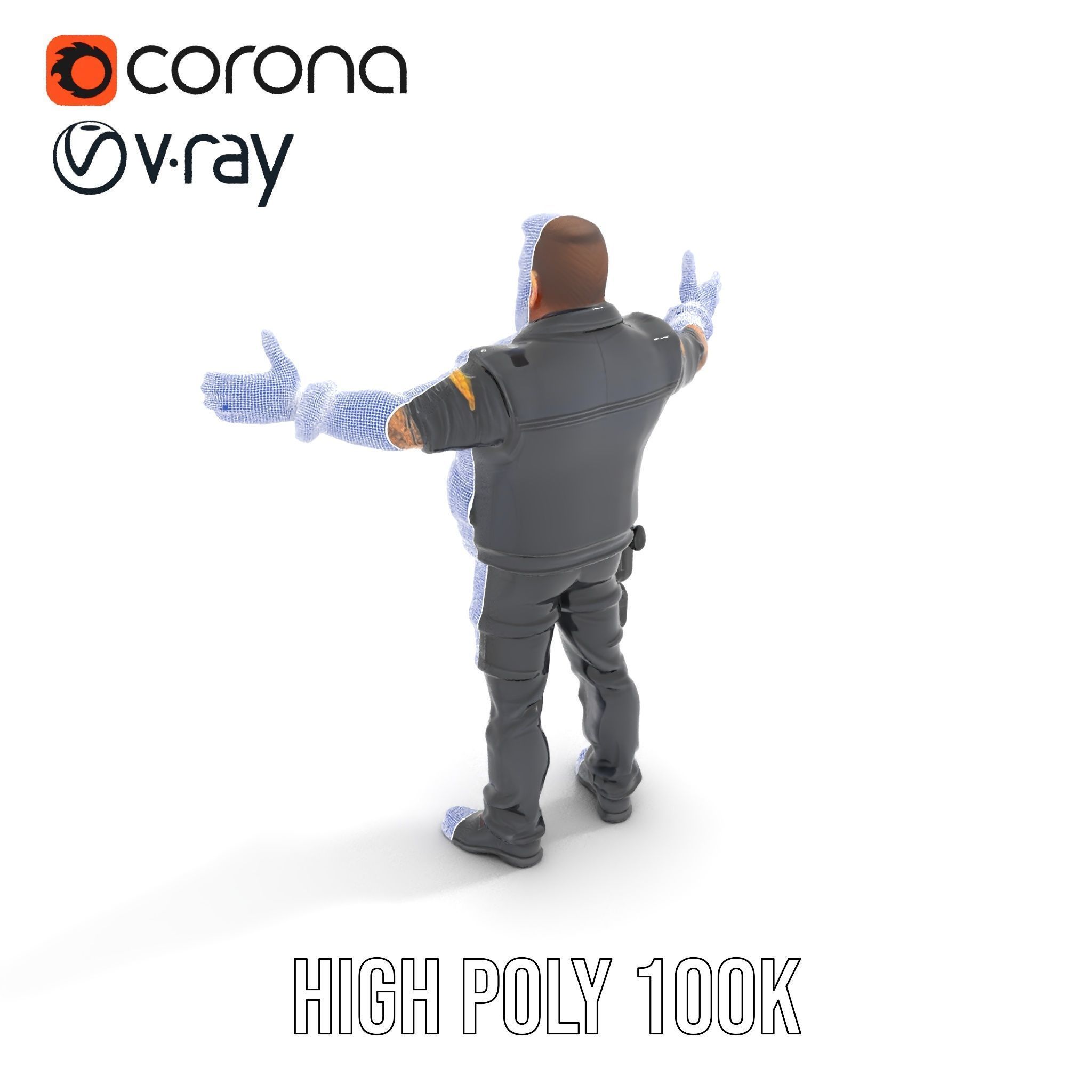 Male Mercenary Character with Leather Jacket Rigged and Animated Low-poly 3D model_26