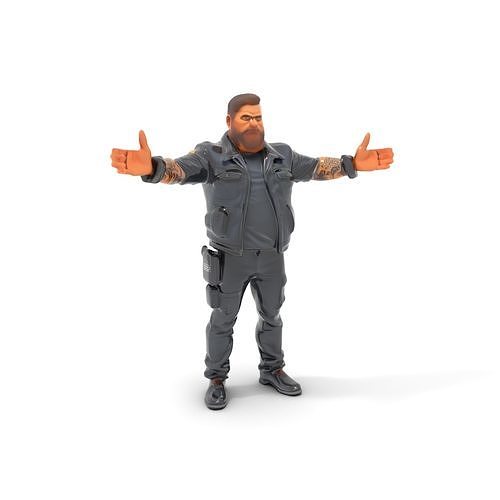 Male Mercenary Character with Leather Jacket Rigged and Animated Low-poly 3D model