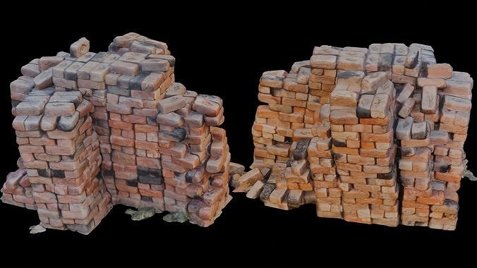  Stacked Brick Piles Scan Low-poly 3D model