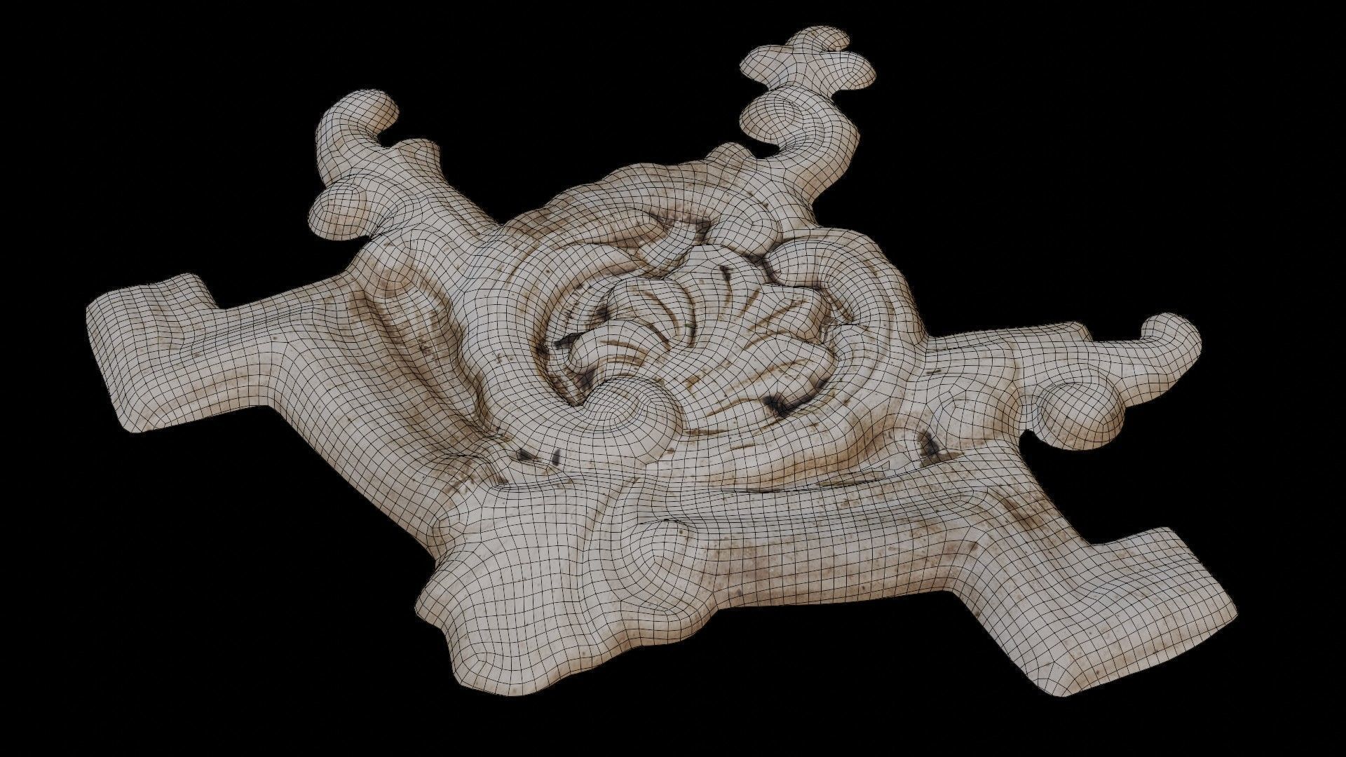 Baroque Plaster Ornament Scan Low-poly 3D model_2