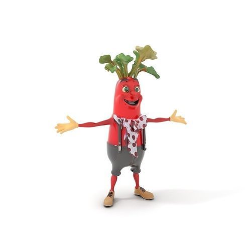 Cheerful Radish Character Model Rigged and Animated Low-poly 3D model
