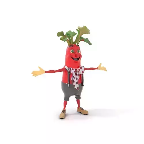 Cheerful Radish Character Model Rigged and Animated Low-poly 3D model