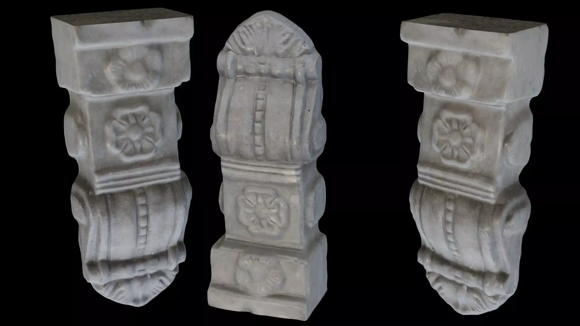 Concrete Pillar Ornament Scan Low-poly 3D model_0