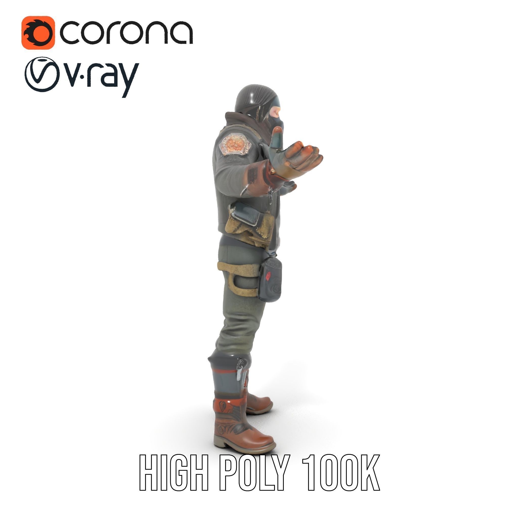 Masked Tactical Operative  Rigged and Animated Low-poly 3D model_28