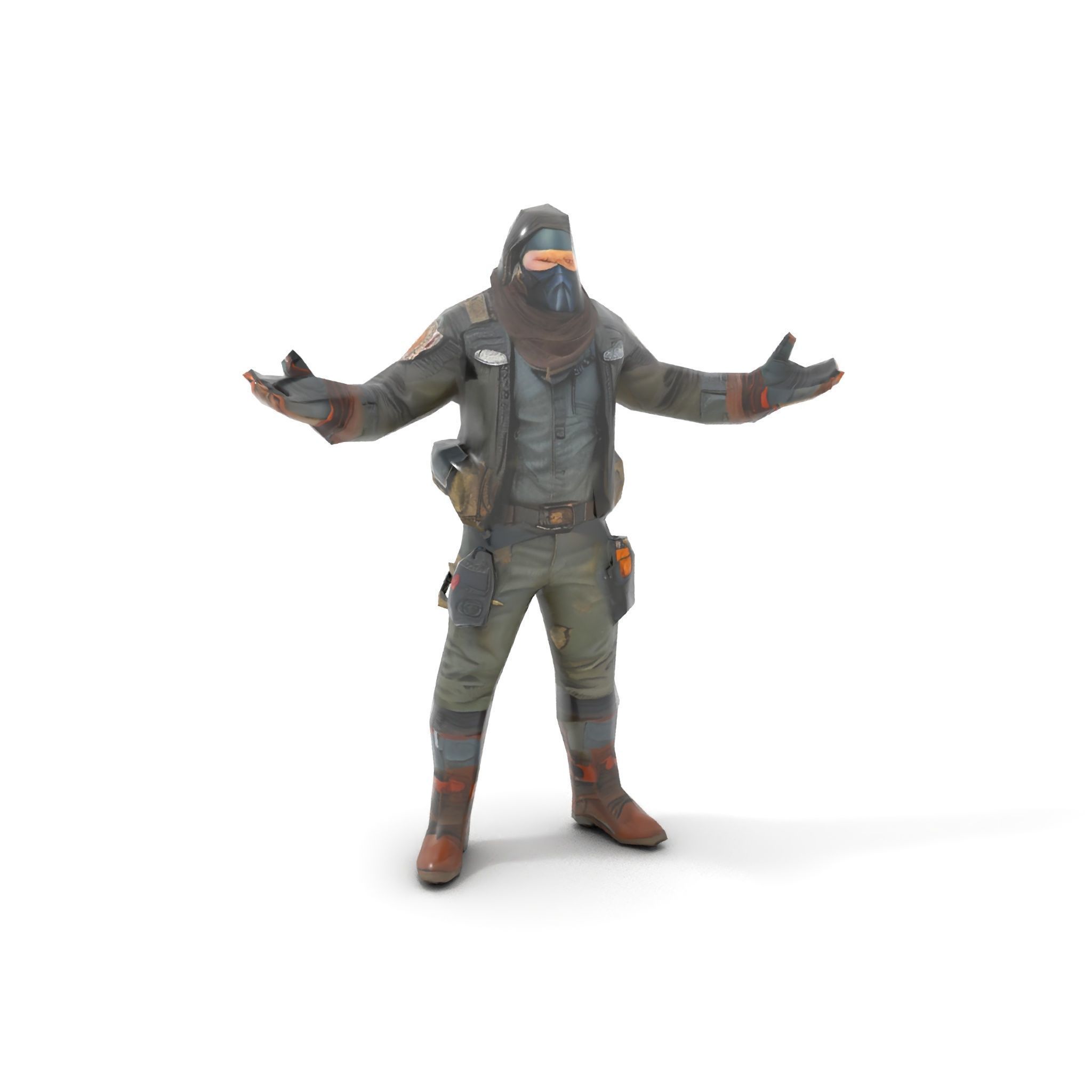 Masked Tactical Operative  Rigged and Animated Low-poly 3D model_10