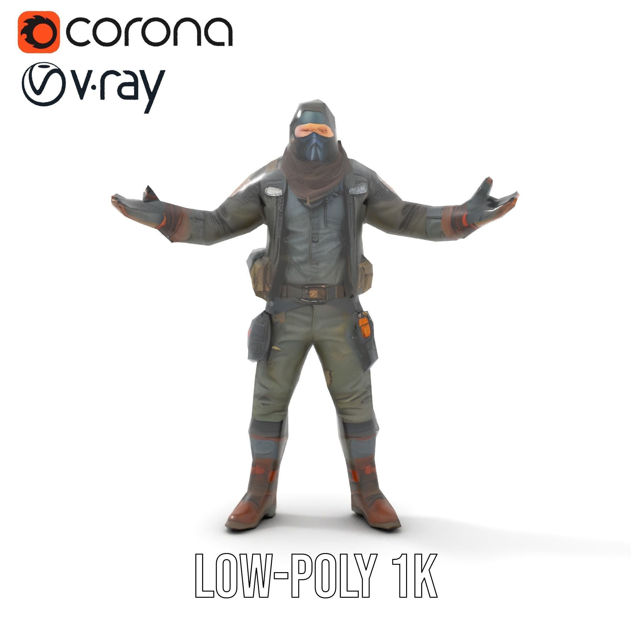 Masked Tactical Operative  Rigged and Animated Low-poly 3D model_21