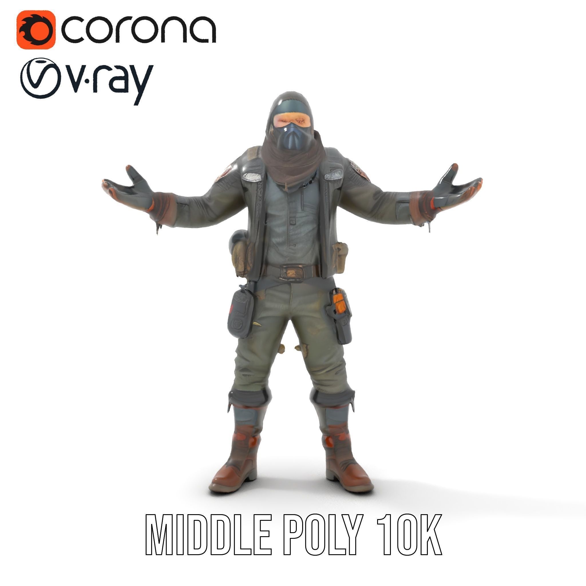 Masked Tactical Operative  Rigged and Animated Low-poly 3D model_23