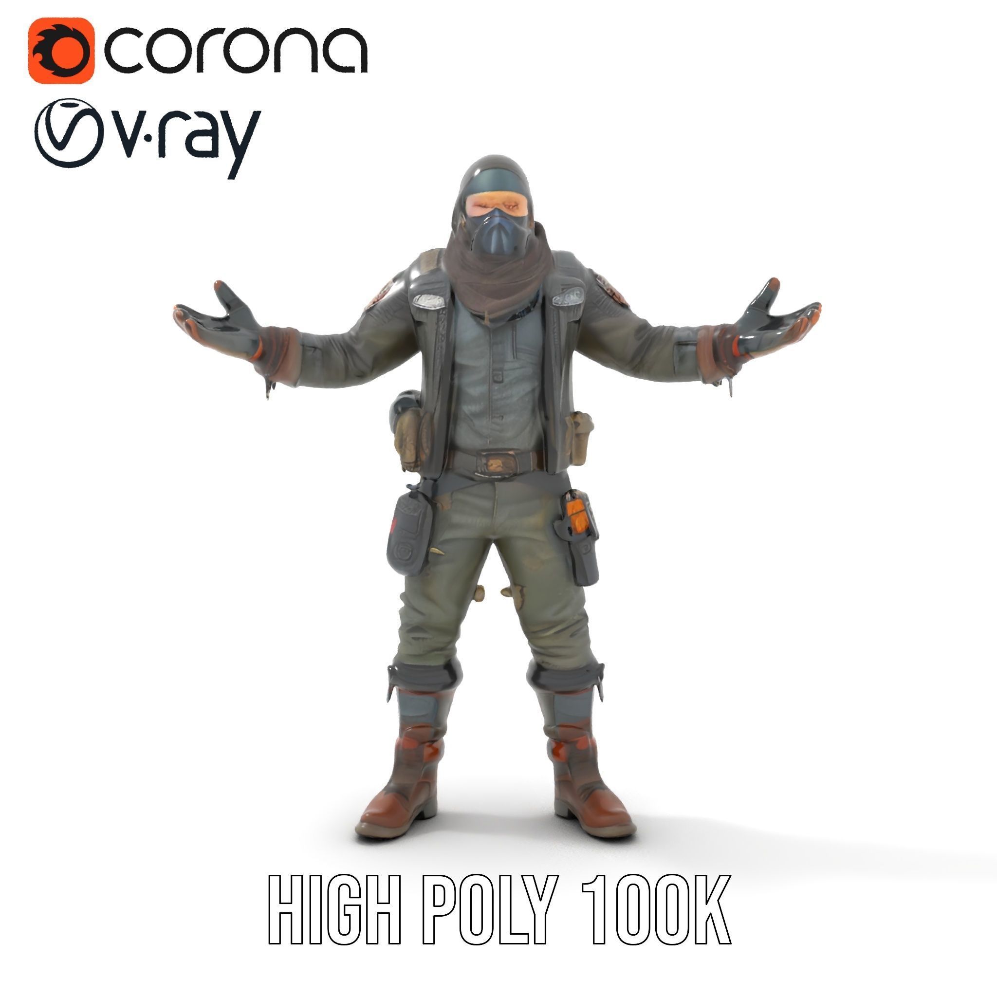 Masked Tactical Operative  Rigged and Animated Low-poly 3D model_14