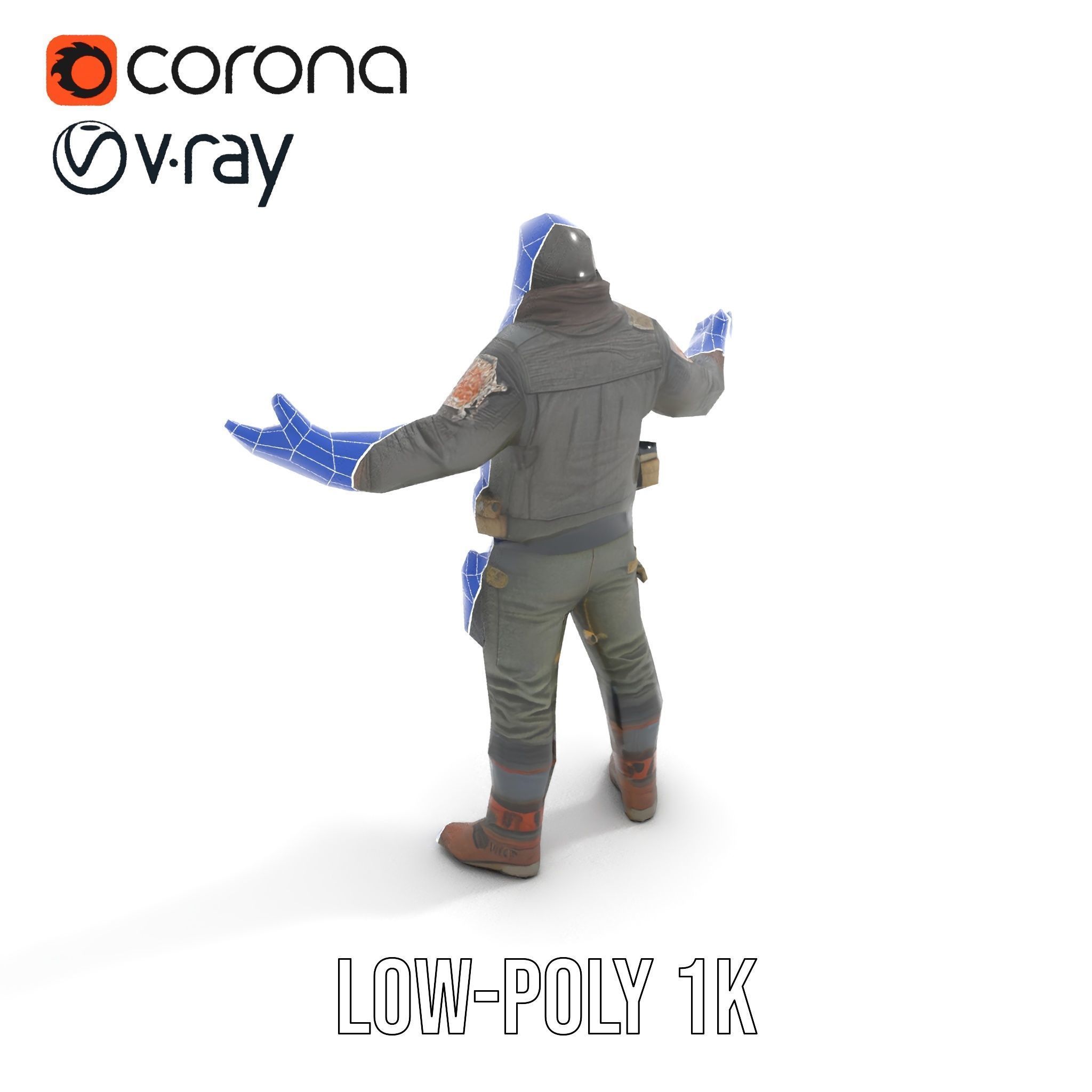 Masked Tactical Operative  Rigged and Animated Low-poly 3D model_16