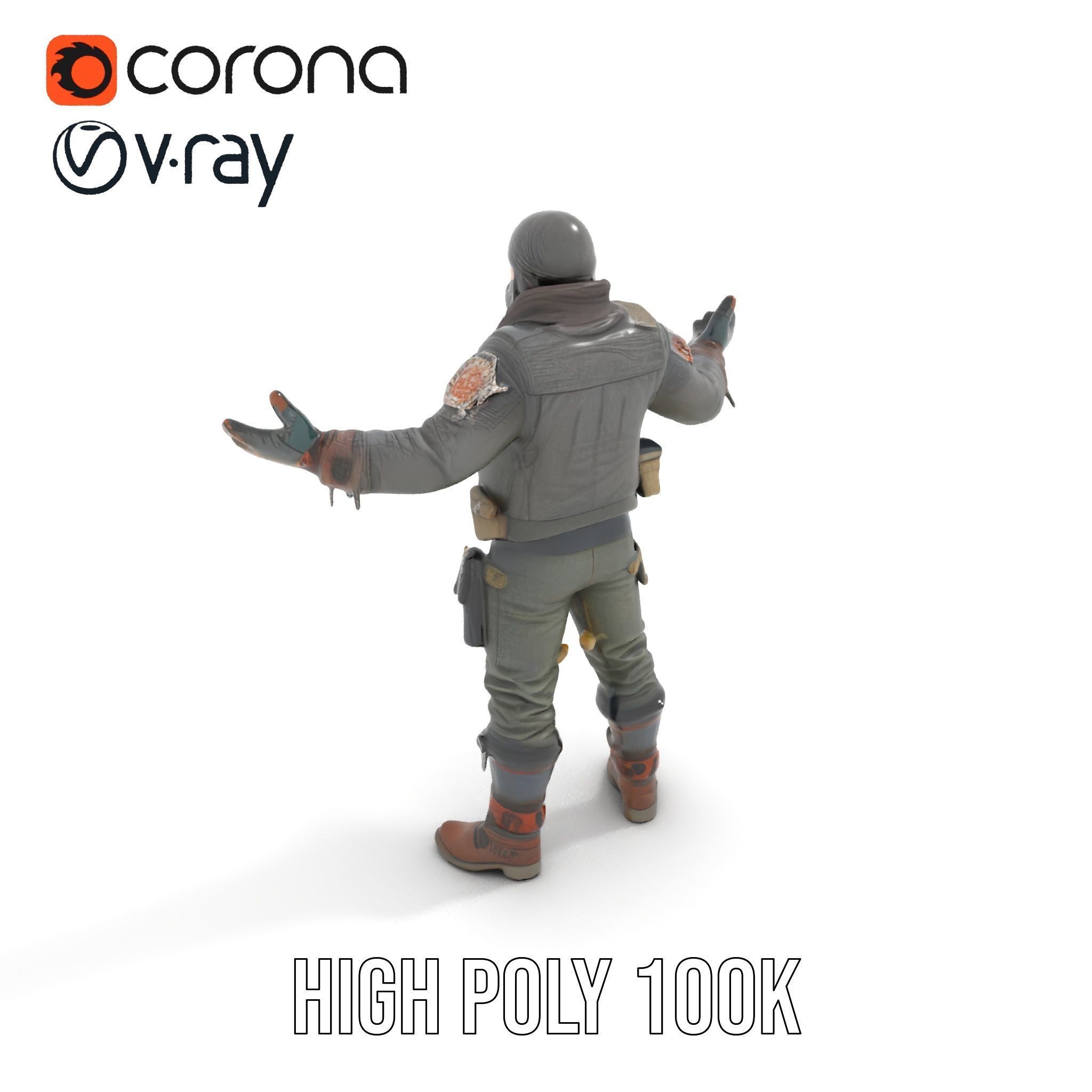 Masked Tactical Operative  Rigged and Animated Low-poly 3D model_11