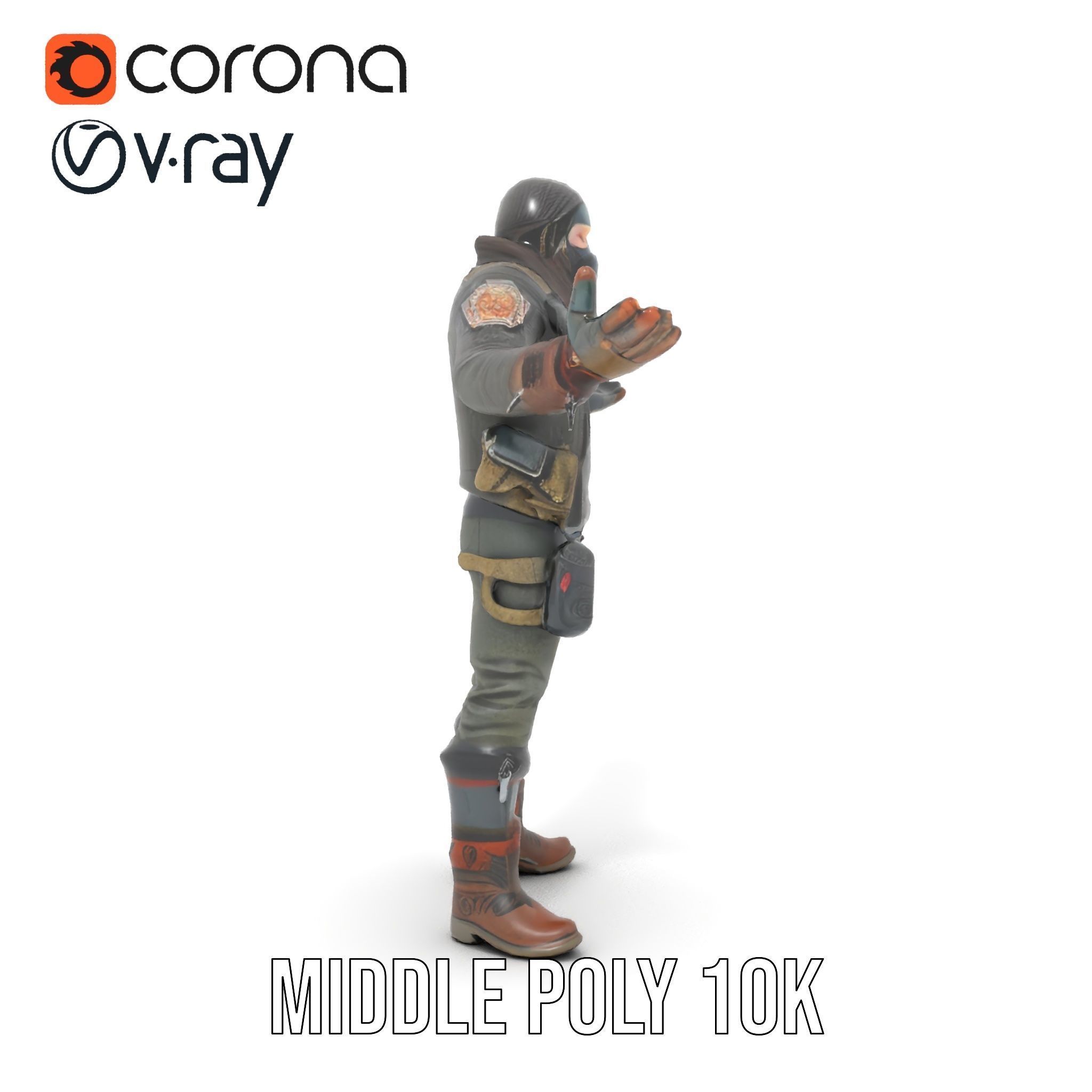 Masked Tactical Operative  Rigged and Animated Low-poly 3D model_26