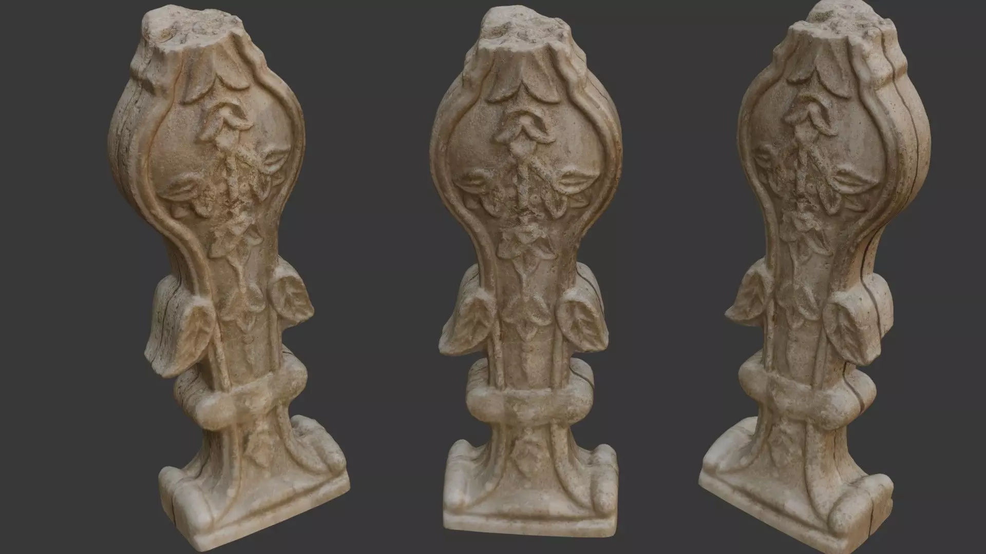 Decorative Stone Baluster Scan Low-poly 3D model_0