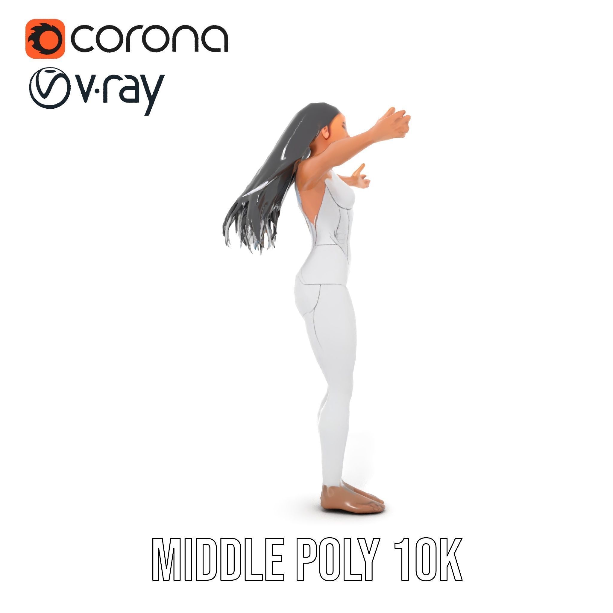 D Female Character in Metallic Bodysuit Rigged and Animated Low-poly 3D model_23