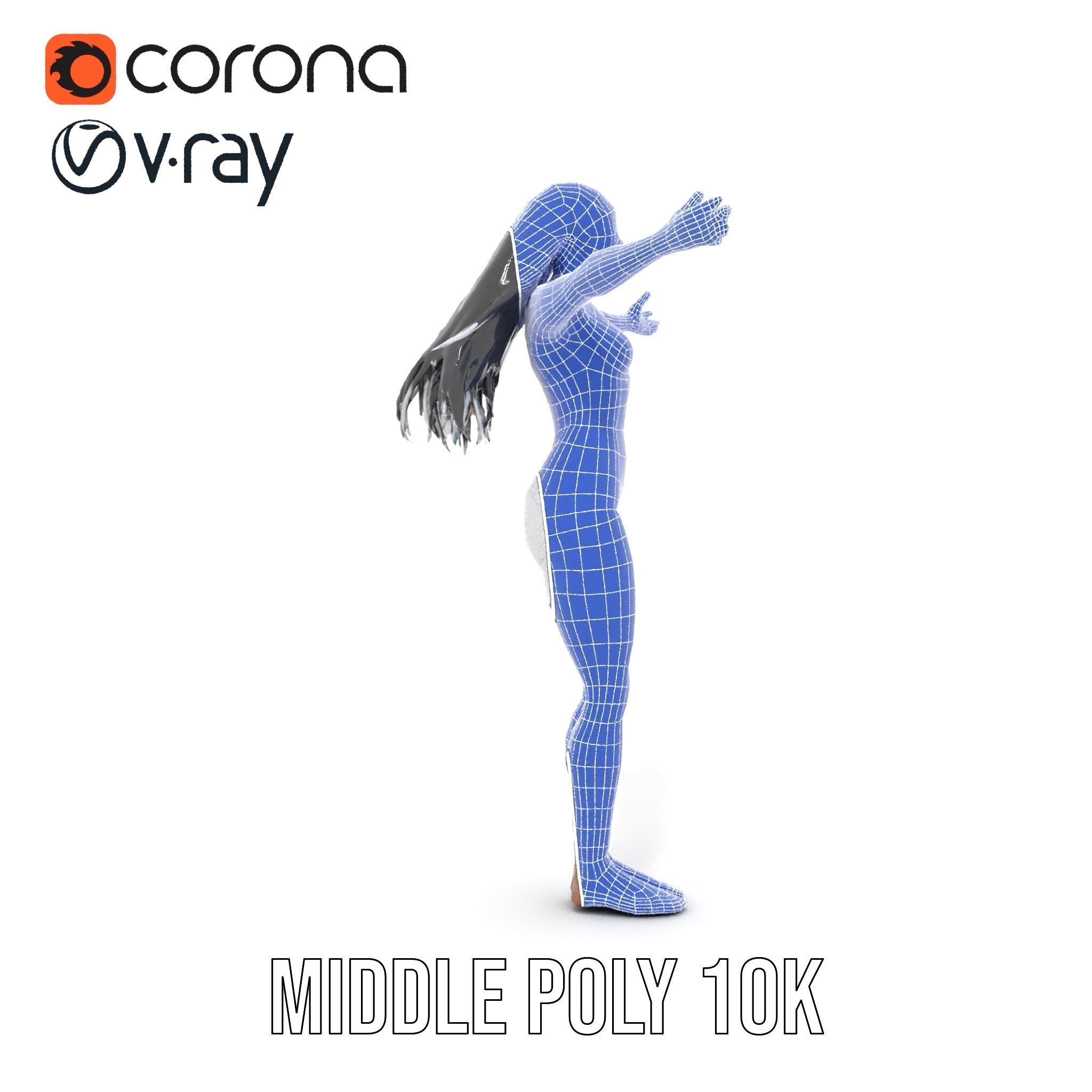 D Female Character in Metallic Bodysuit Rigged and Animated Low-poly 3D model_32