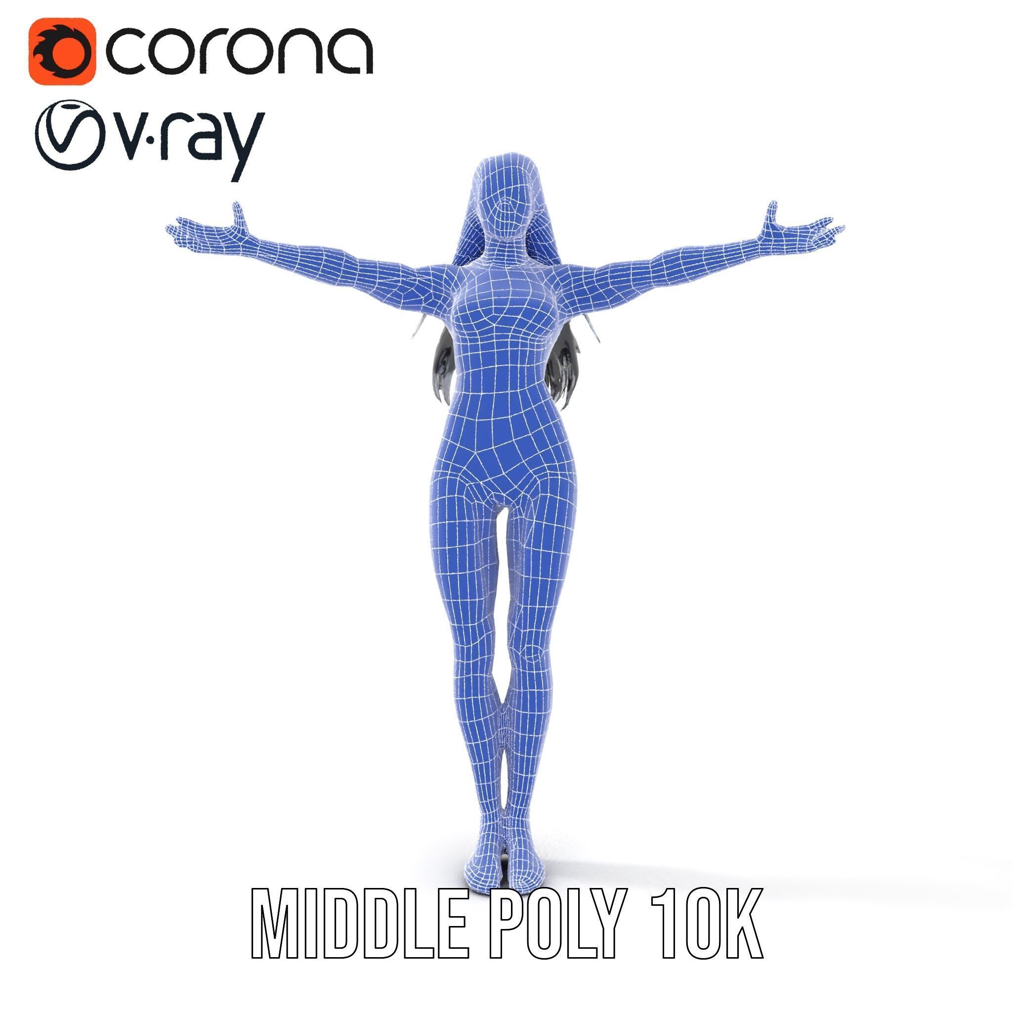 D Female Character in Metallic Bodysuit Rigged and Animated Low-poly 3D model_34