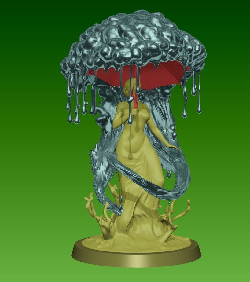 Girl in rain 3D print model_1