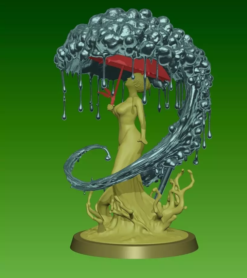 Girl in rain 3D print model_0