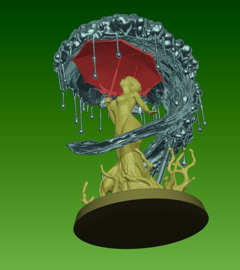 Girl in rain 3D print model_2