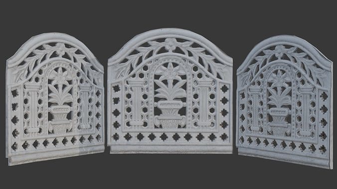  Decorative Concrete Fence Panel Scan Low-poly 3D model