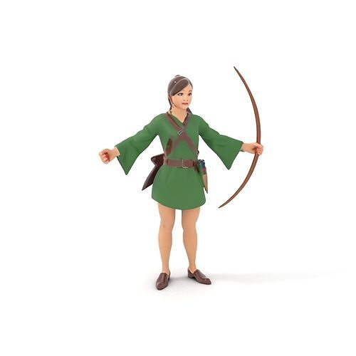 Female Archer Character D Model  Rigged and Animated Low-poly 3D model