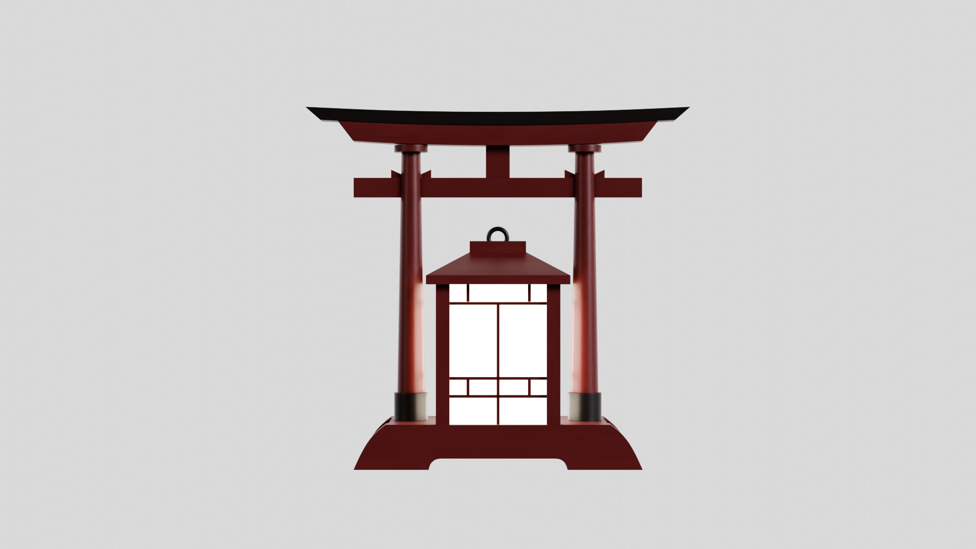 Japanese Red Tori lantern lamp 3D model_4
