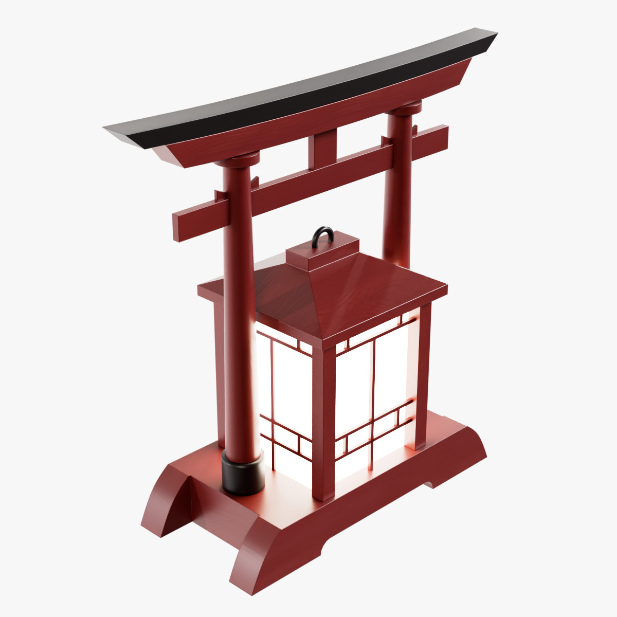 Japanese Red Tori lantern lamp 3D model_3