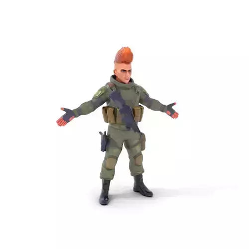 Military Mohawk Warrior Rigged and Animated Character Model