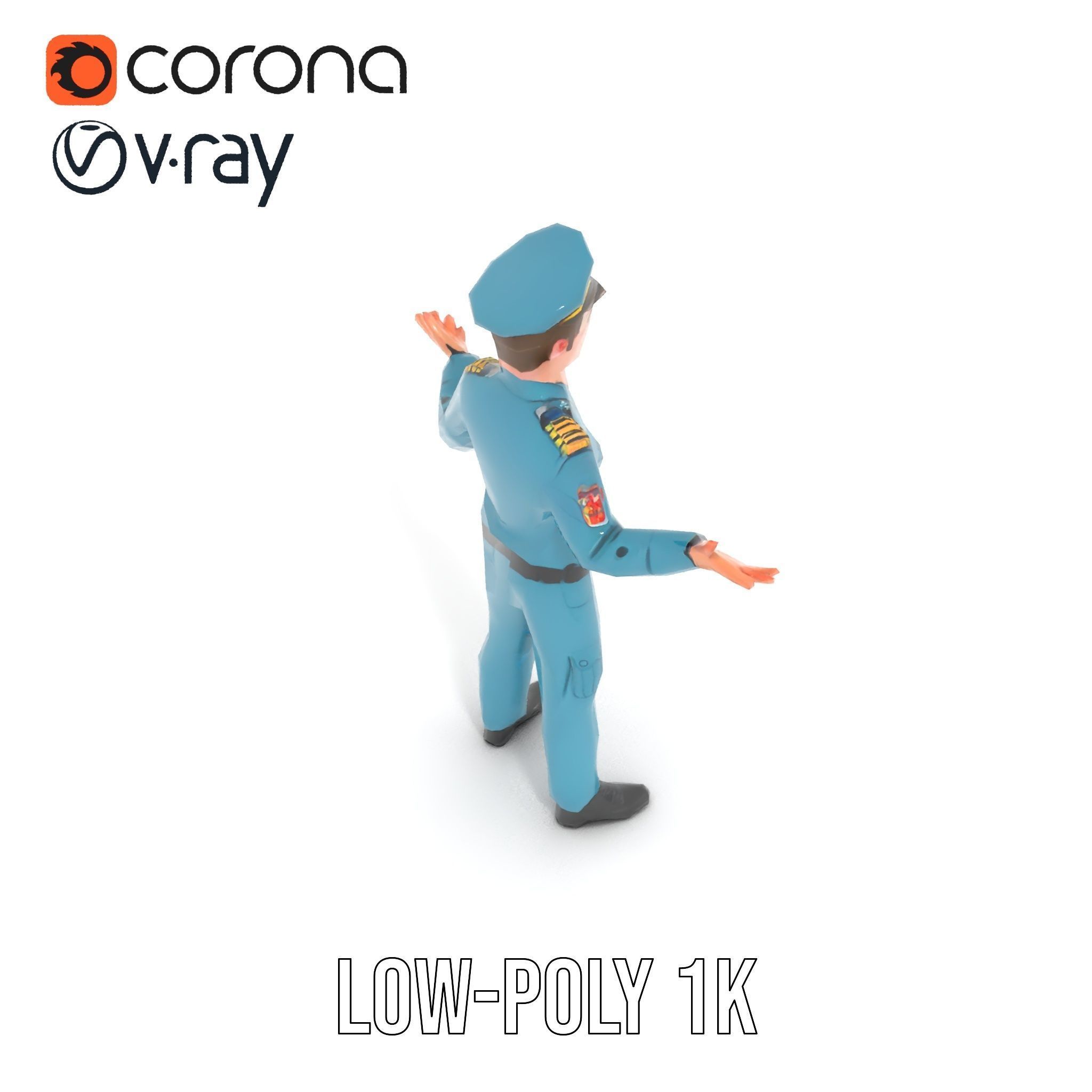 Young Naval Officer Character Model Rigged and Animated Low-poly 3D model_8