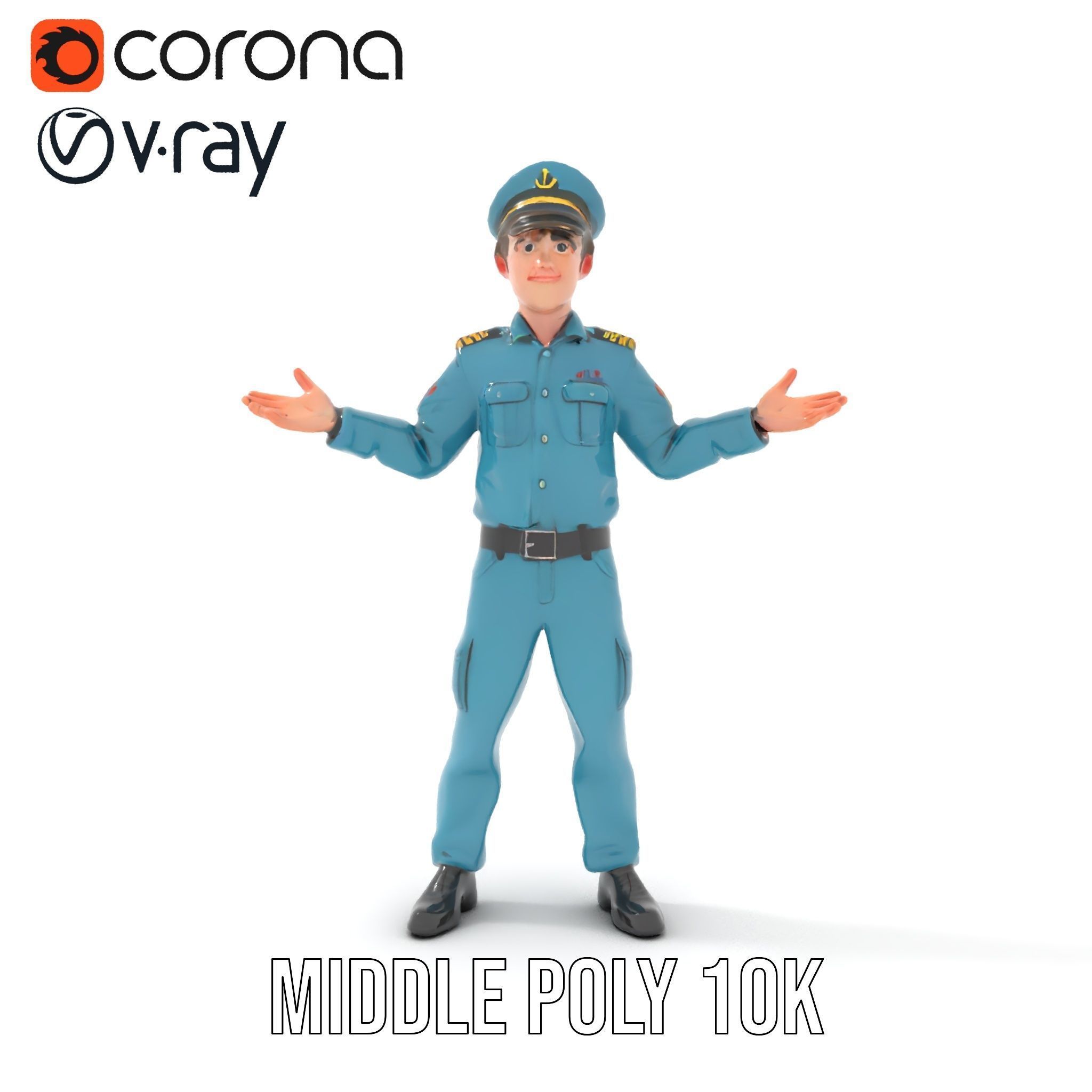 Young Naval Officer Character Model Rigged and Animated Low-poly 3D model_18