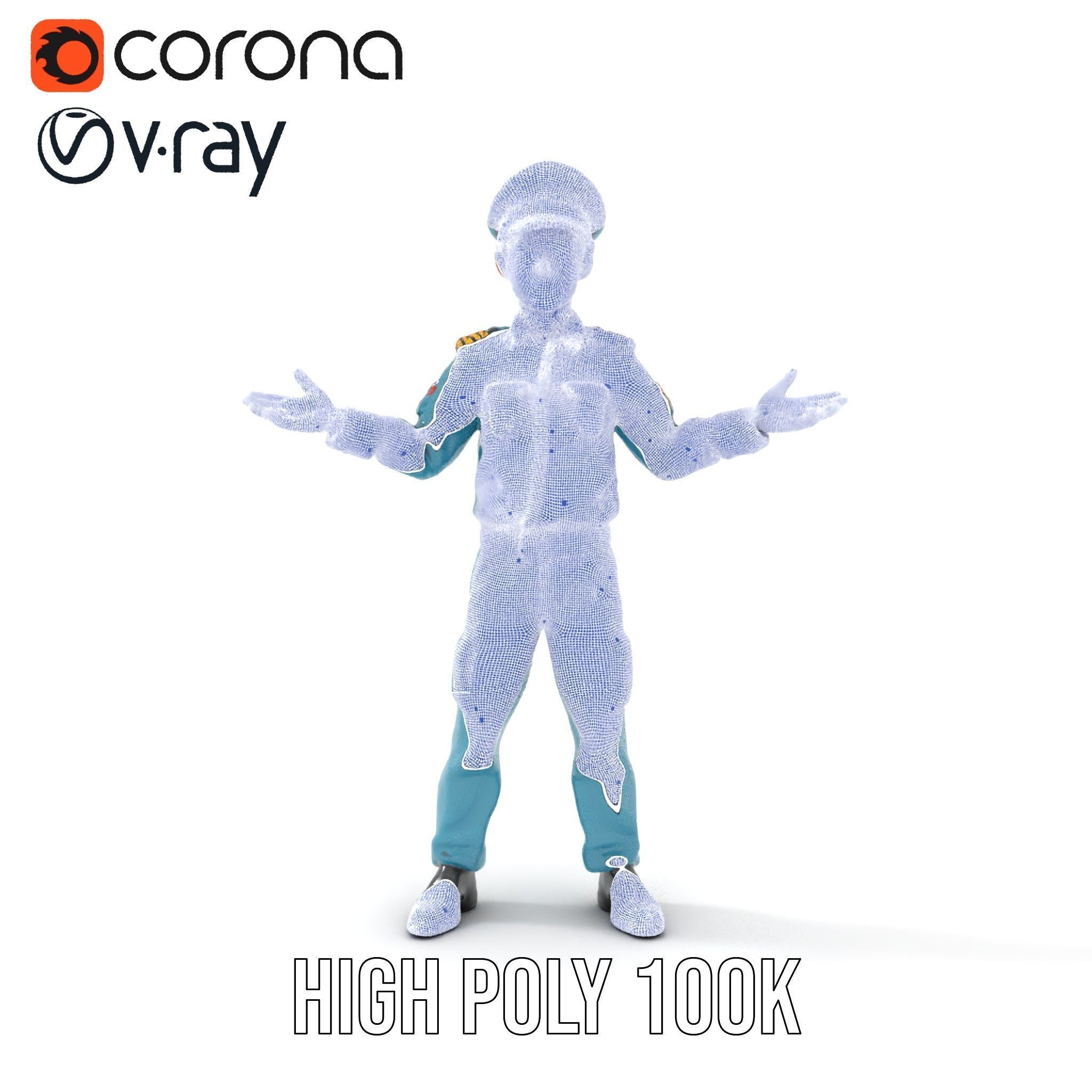 Young Naval Officer Character Model Rigged and Animated Low-poly 3D model_31