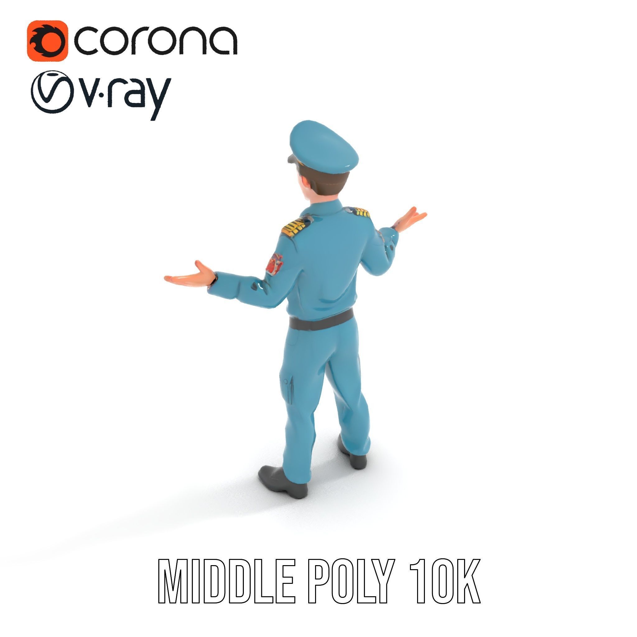 Young Naval Officer Character Model Rigged and Animated Low-poly 3D model_10