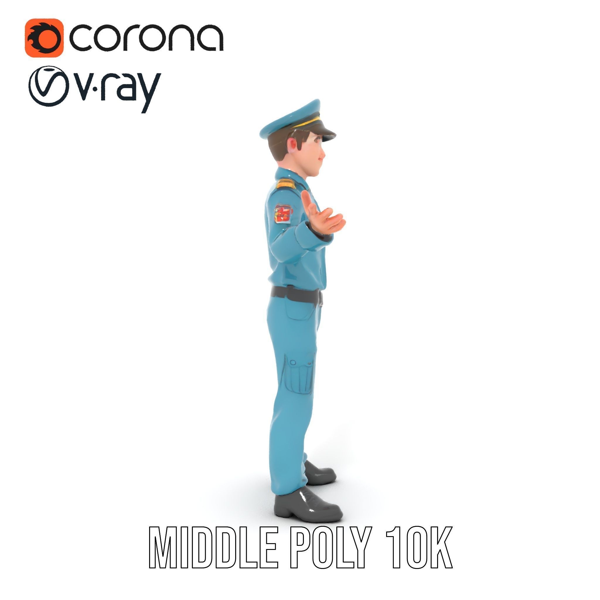 Young Naval Officer Character Model Rigged and Animated Low-poly 3D model_29