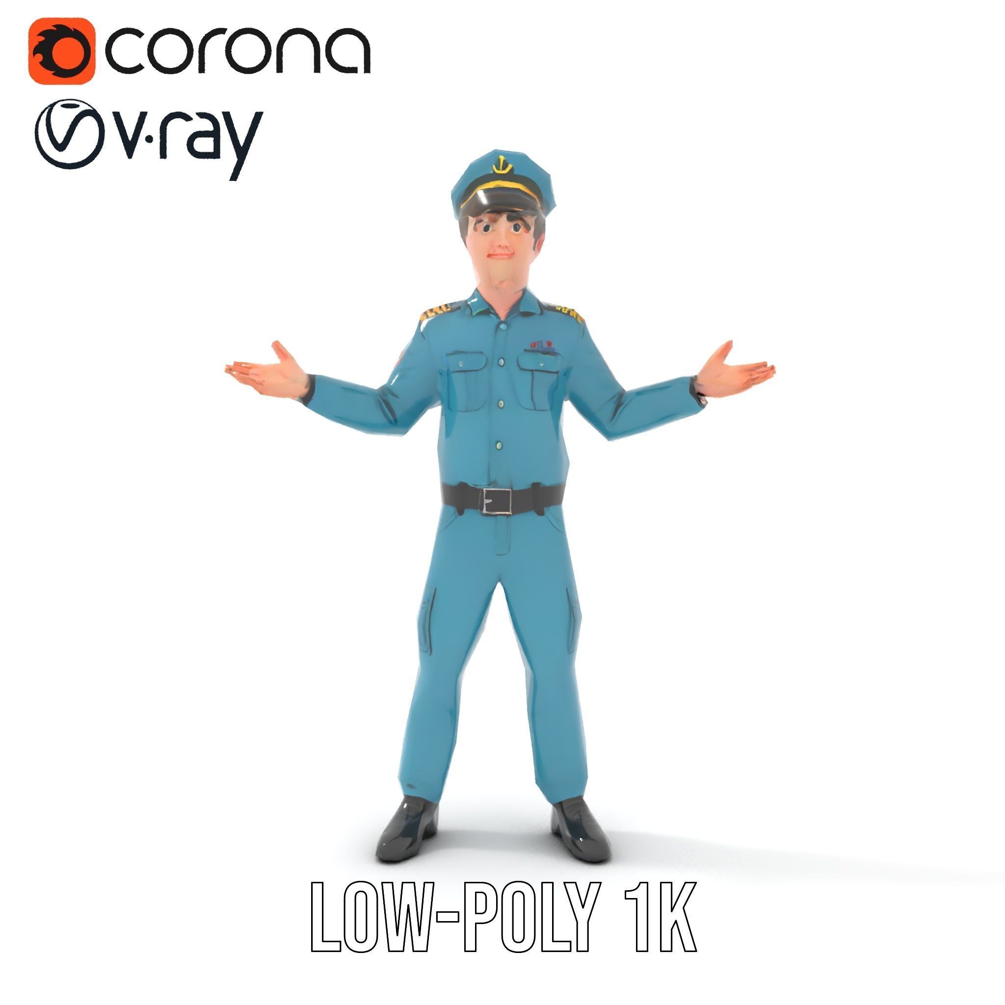 Young Naval Officer Character Model Rigged and Animated Low-poly 3D model_19