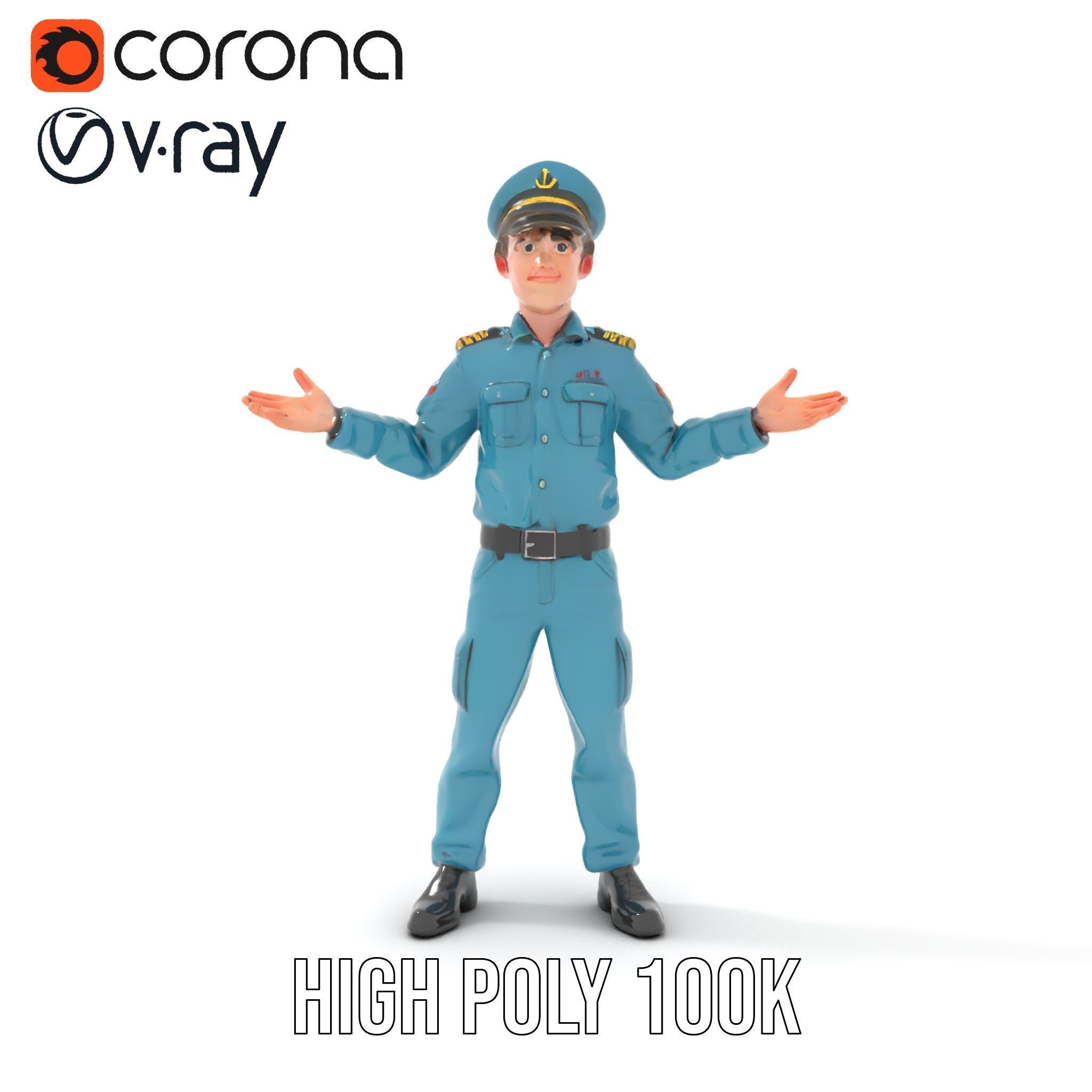 Young Naval Officer Character Model Rigged and Animated Low-poly 3D model_20