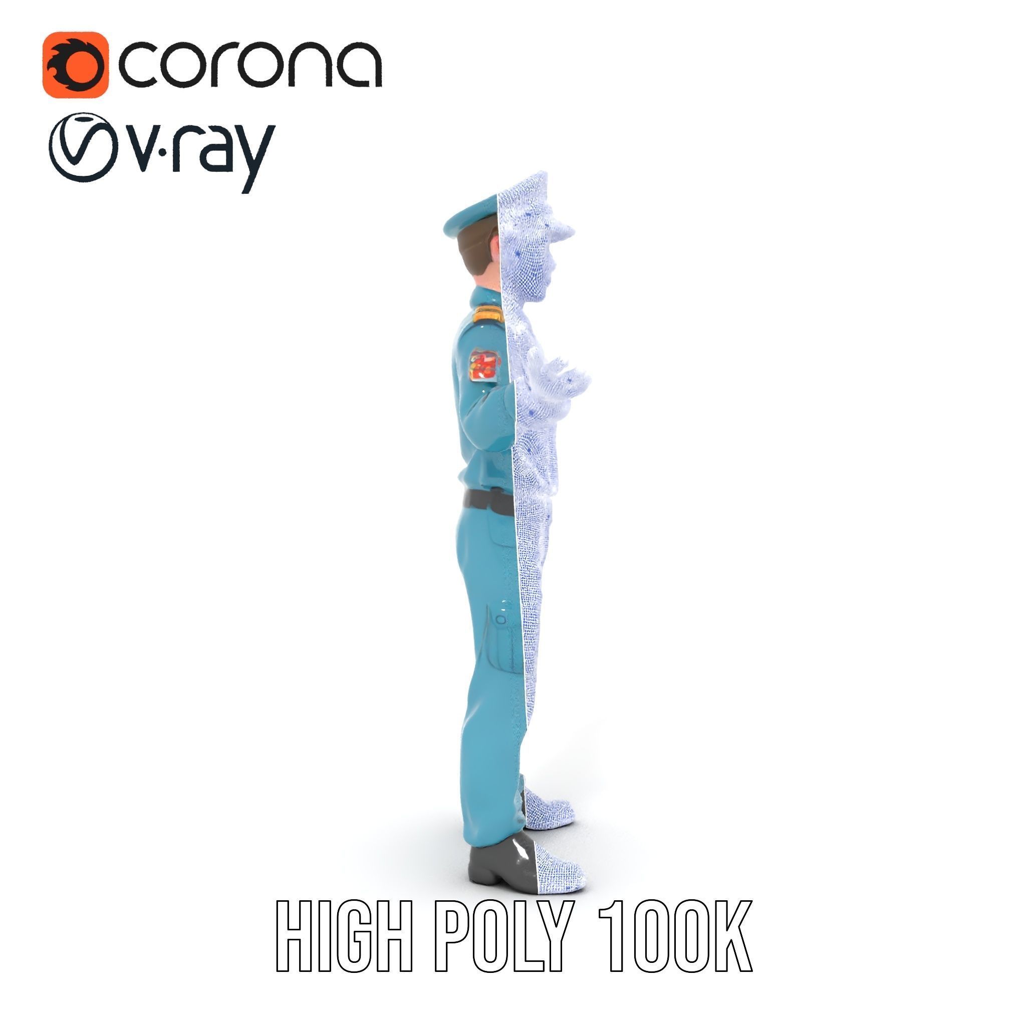 Young Naval Officer Character Model Rigged and Animated Low-poly 3D model_35