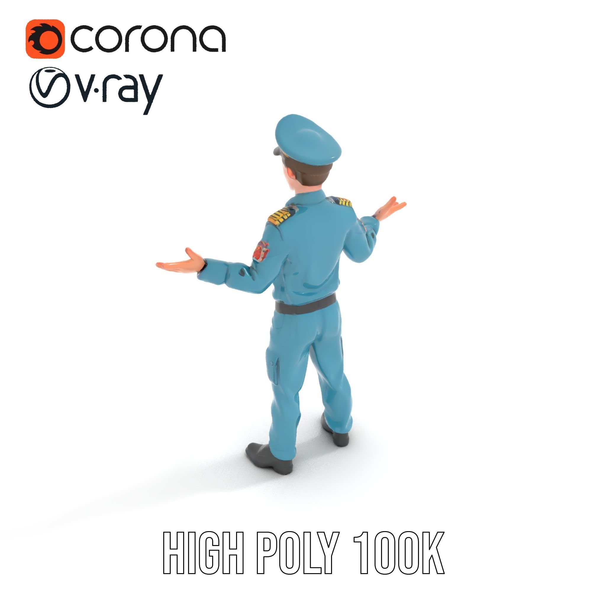 Young Naval Officer Character Model Rigged and Animated Low-poly 3D model_17