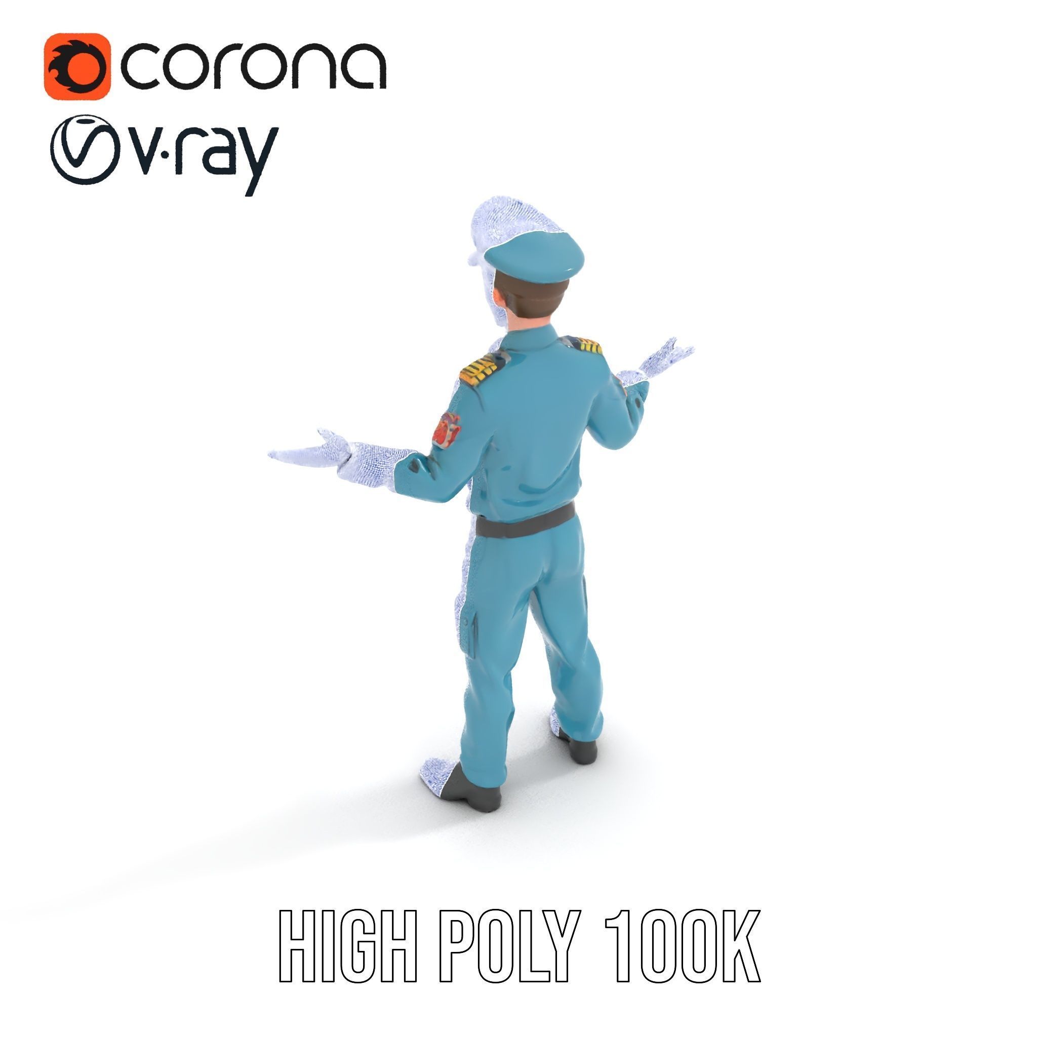 Young Naval Officer Character Model Rigged and Animated Low-poly 3D model_28