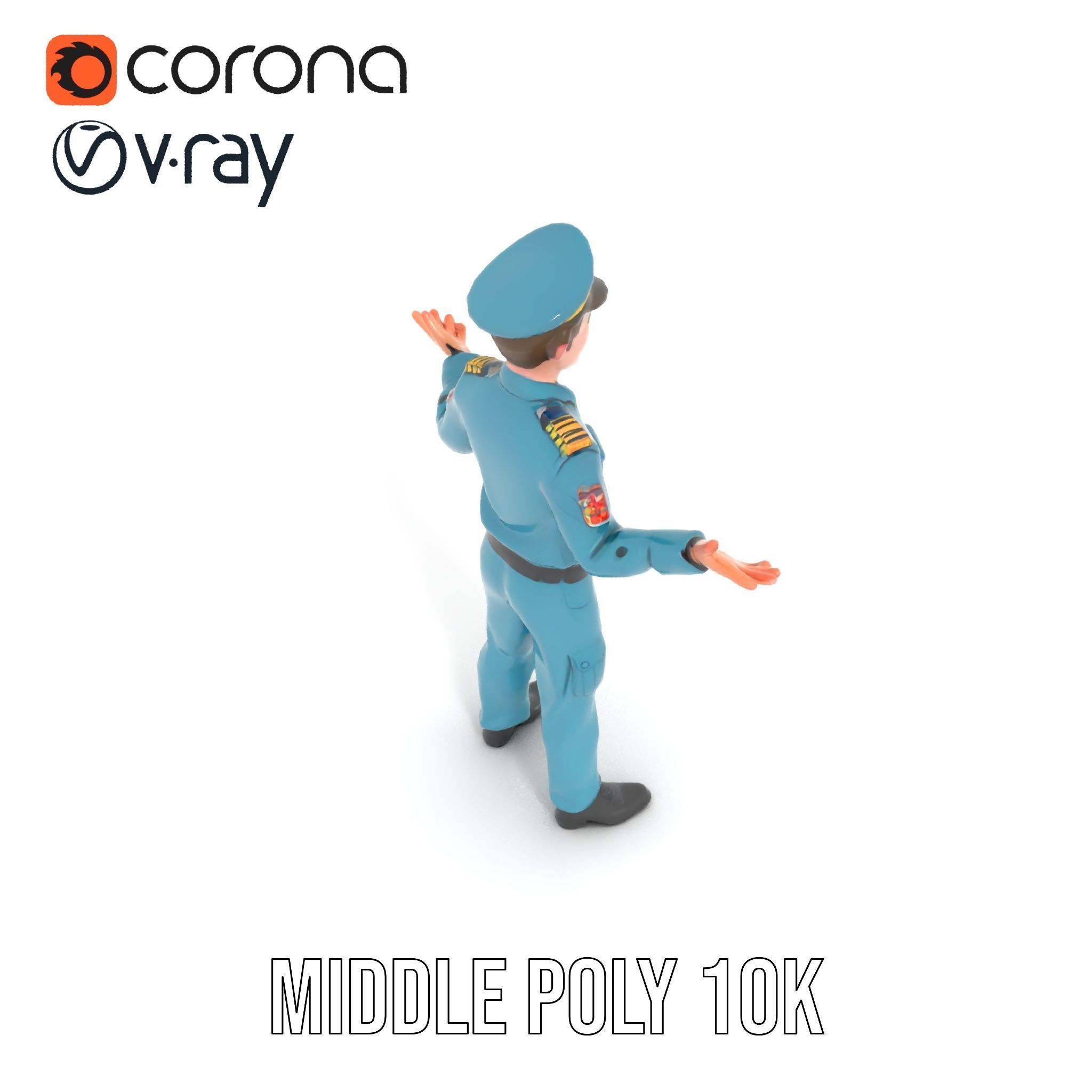 Young Naval Officer Character Model Rigged and Animated Low-poly 3D model_24