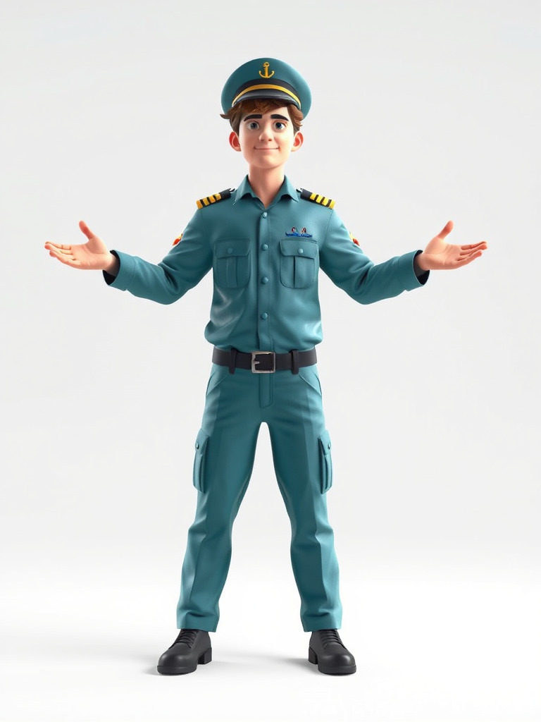 Young Naval Officer Character Model Rigged and Animated Low-poly 3D model_2