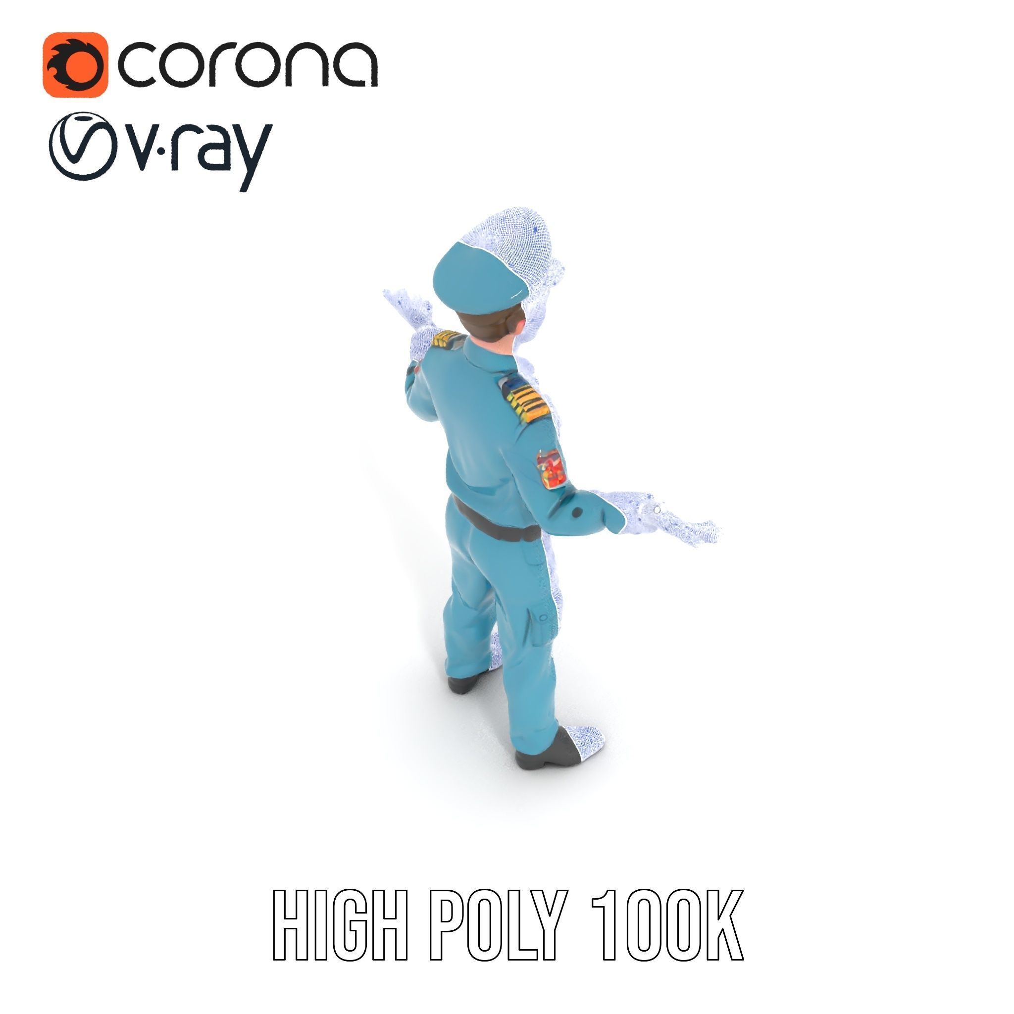 Young Naval Officer Character Model Rigged and Animated Low-poly 3D model_23