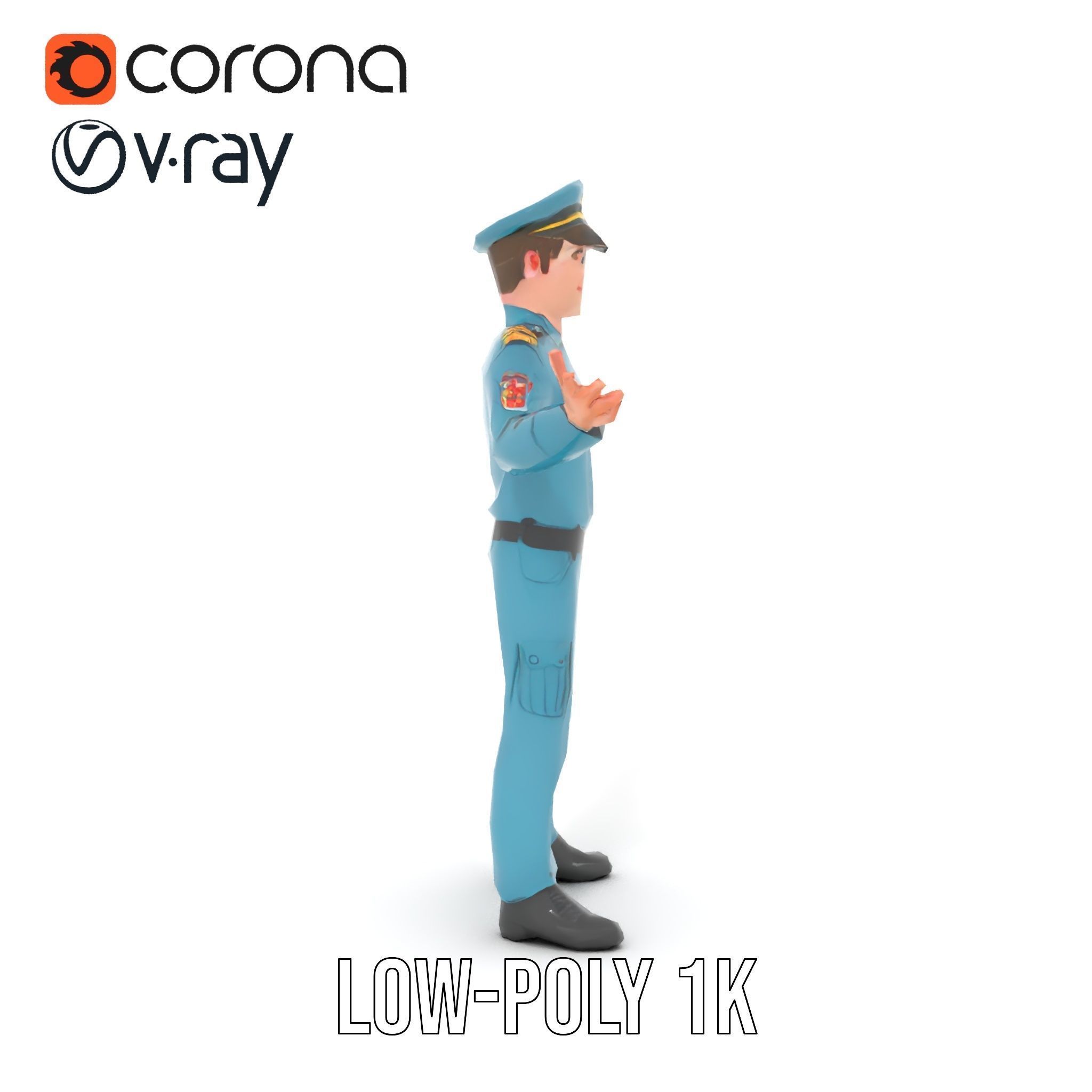 Young Naval Officer Character Model Rigged and Animated Low-poly 3D model_7