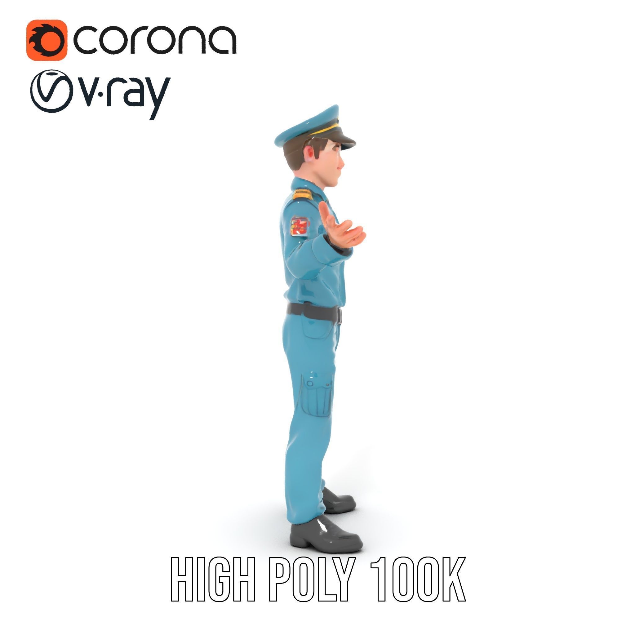 Young Naval Officer Character Model Rigged and Animated Low-poly 3D model_14