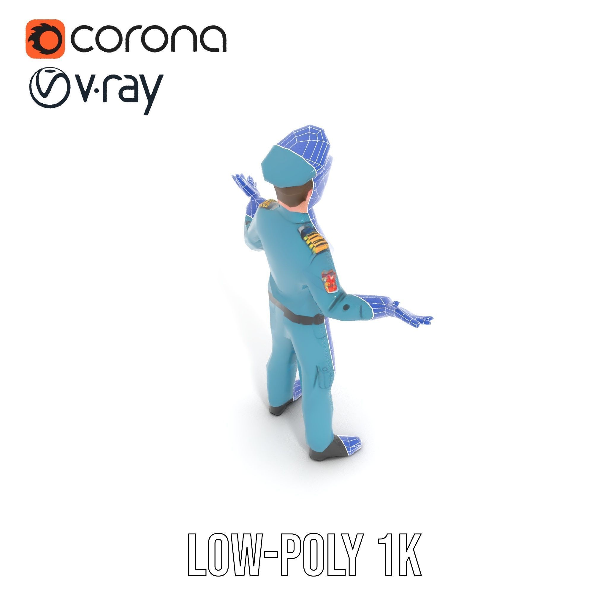 Young Naval Officer Character Model Rigged and Animated Low-poly 3D model_25