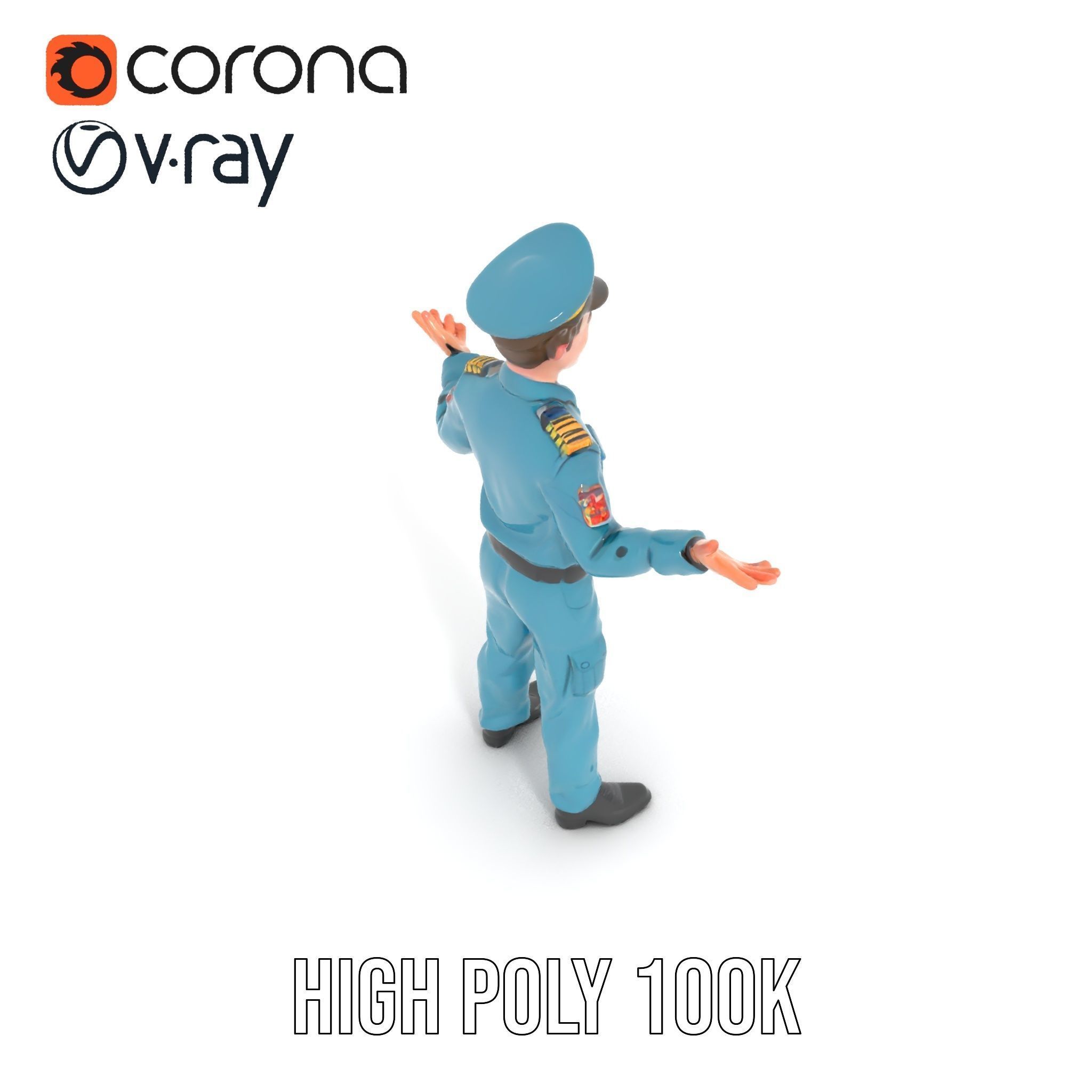 Young Naval Officer Character Model Rigged and Animated Low-poly 3D model_9