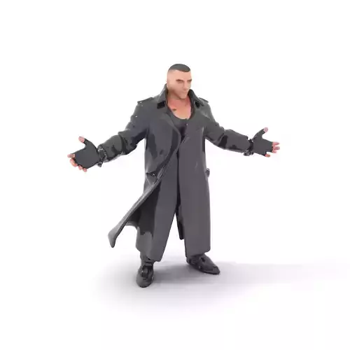 Tough Male Character in Black Trench Coat Rigged and Animated