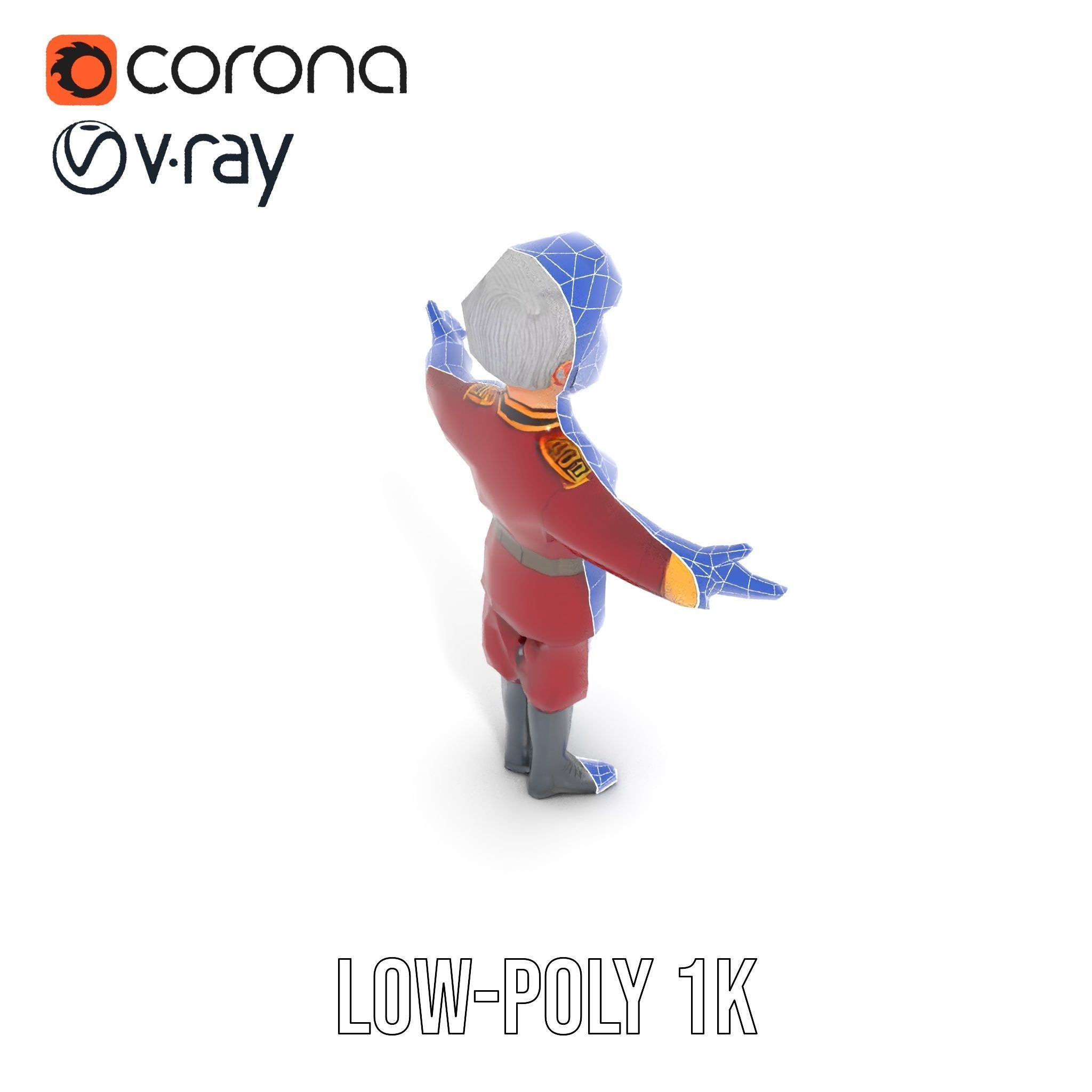 Charming Officer Character Model Rigged and Animated Low-poly 3D model_24