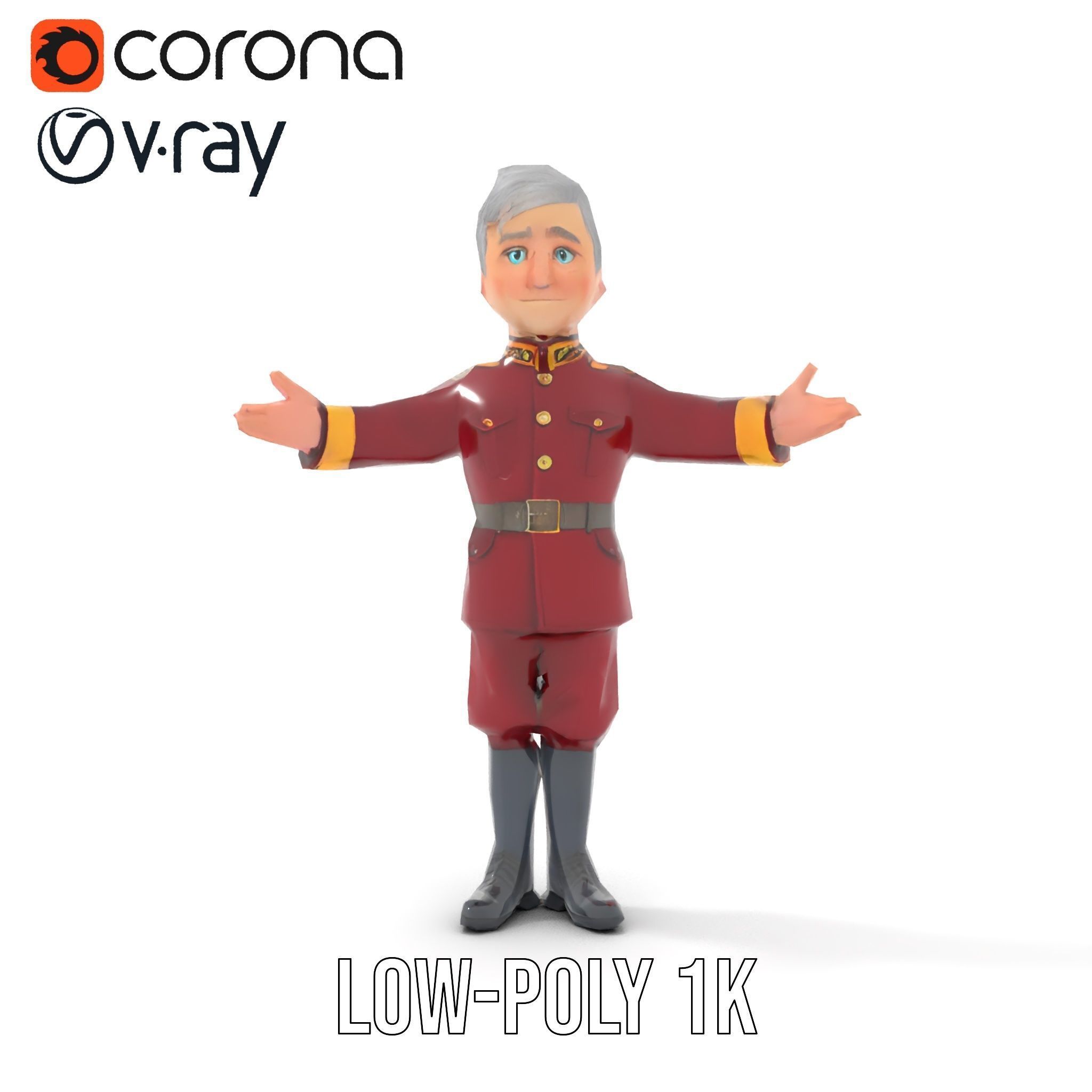 Charming Officer Character Model Rigged and Animated Low-poly 3D model_8