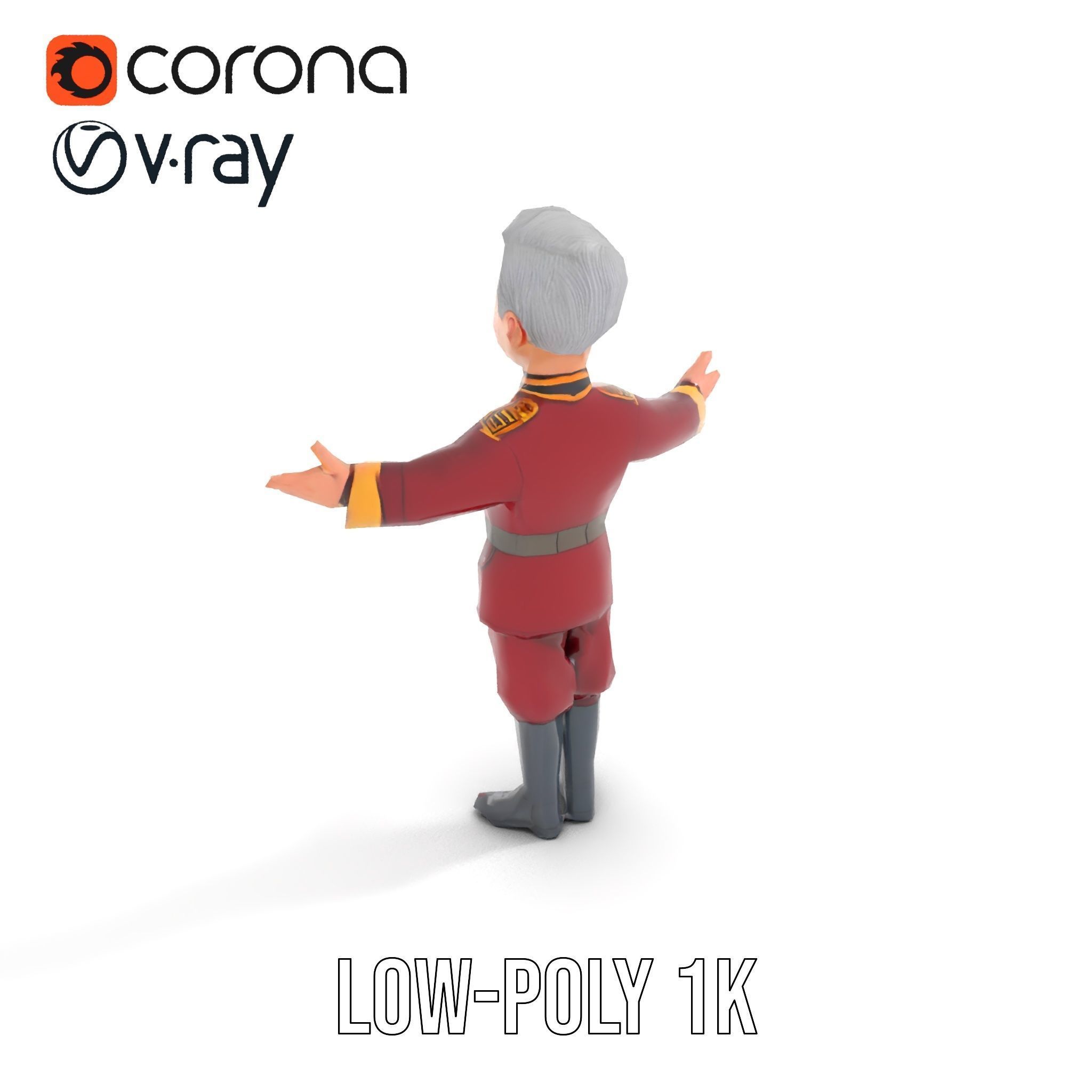 Charming Officer Character Model Rigged and Animated Low-poly 3D model_18